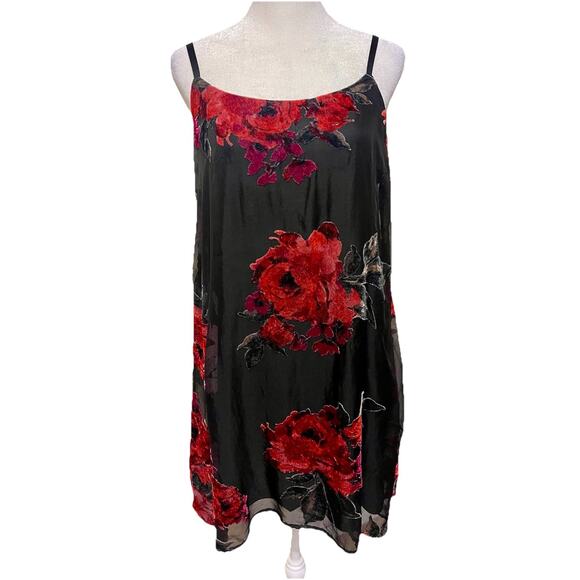 As U Wish Y2K Velvet Burnout Rose Floral Whimsigoth Slip Mini Dress M - Picture 1 of 6